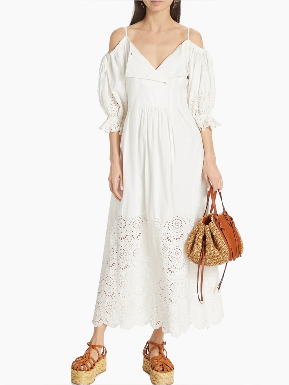 Ulla Johnson Narcisa White Eyelet Cold-Shoulder Maxi Dress.Size 10